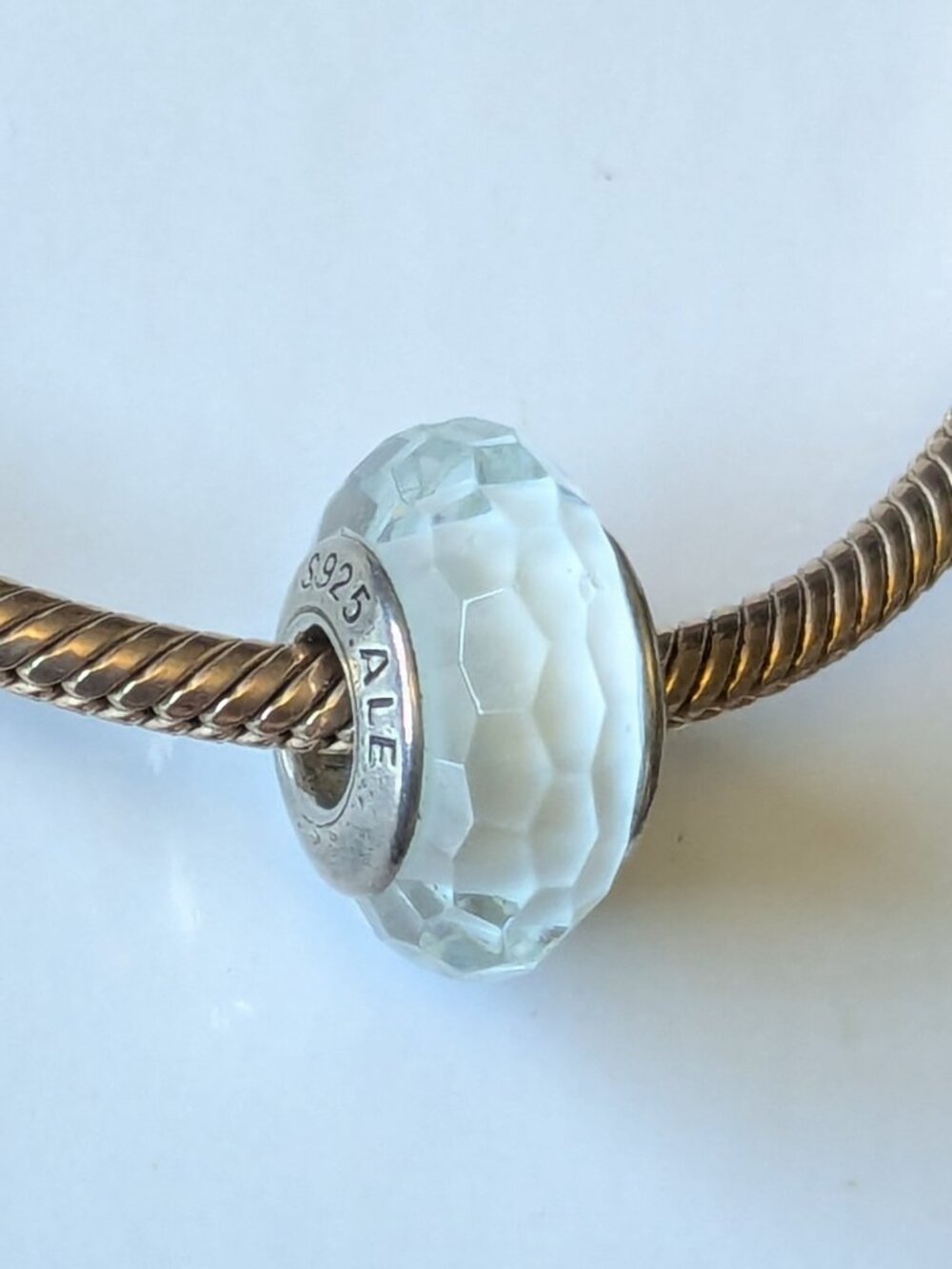 Pandora 'White Fascinating Faceted Murano Glass Bead' SS 925 Charm (Retired)